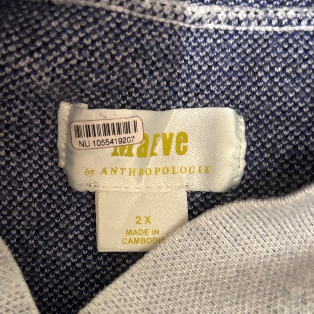 Anthropologie Light Gray Mock-Neck Sweater with Blue Floral Motif - Picture 6 of 8